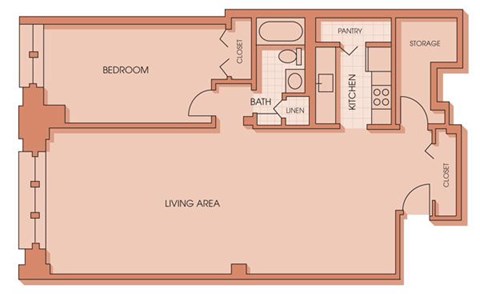 Floor plan for 1 bed, 1 bath, 1132 sqft