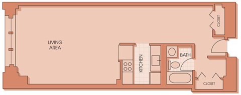 Floor plan for studio, 1 bath, 728 sqft