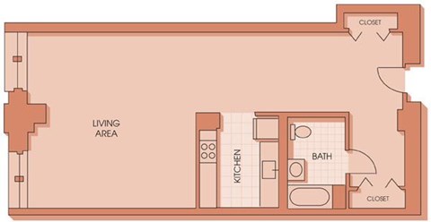 Floor plan for studio, 1 bath, 876 sqft