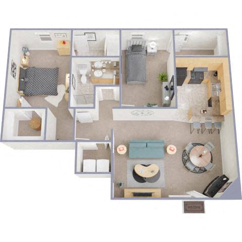 Floor plan for 2 beds, 2 baths, 1219 sqft