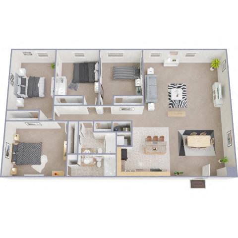 Floor plan for 4 beds, 2 baths, 1788 sqft