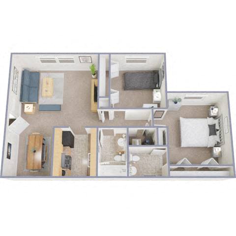Floor plan for 2 beds, 1.5 baths, 860 sqft