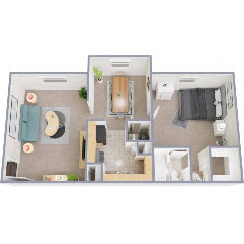 Floor plan for 1 bed, 1 bath, 662 sqft
