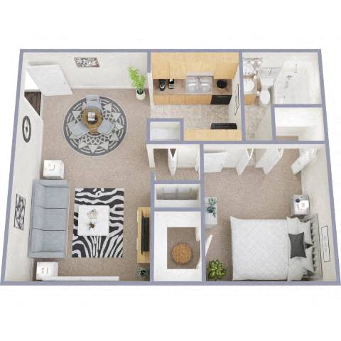 Floor plan for 1 bed, 1 bath, 600 sqft