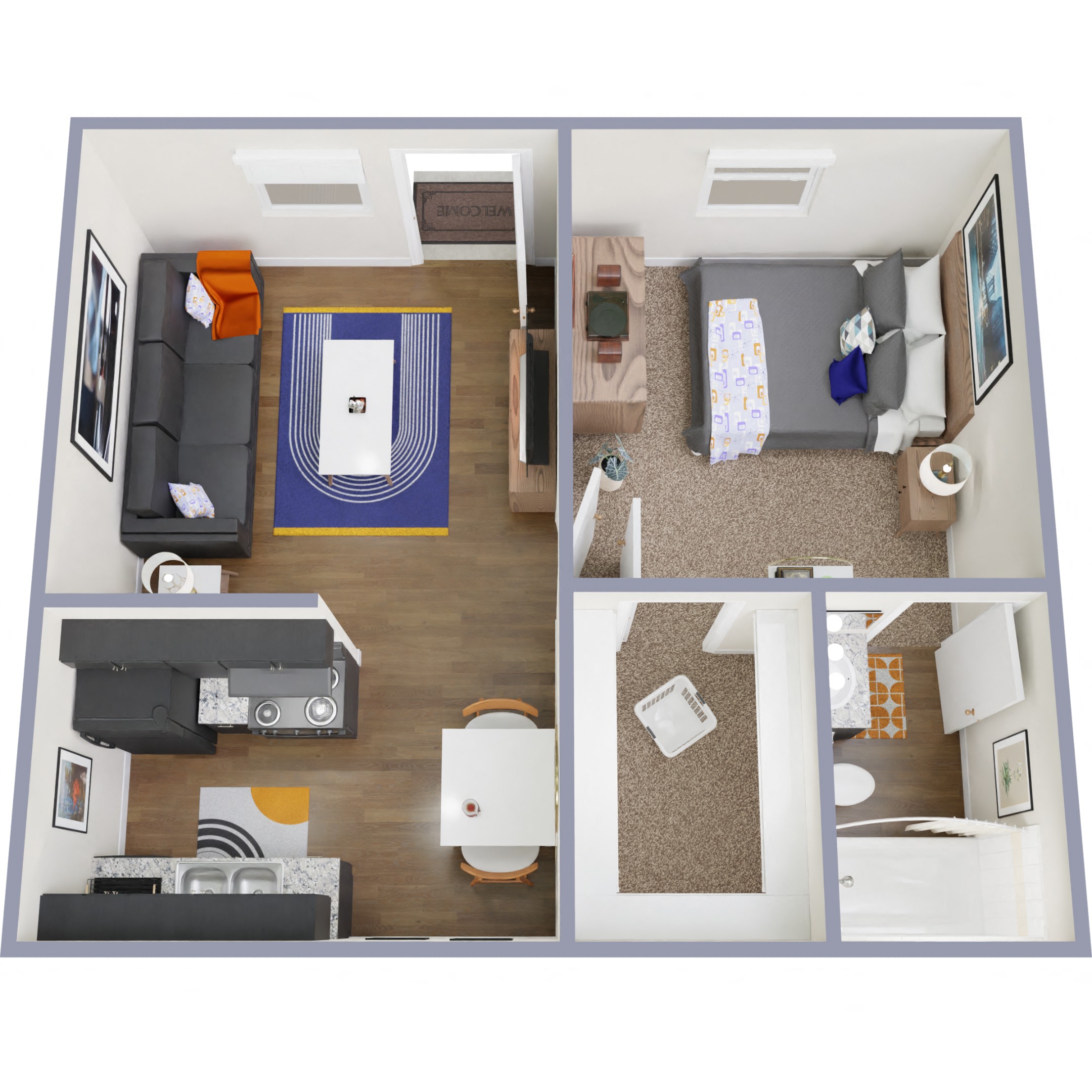 Floor plan for 1 bed, 1 bath, 418 sqft