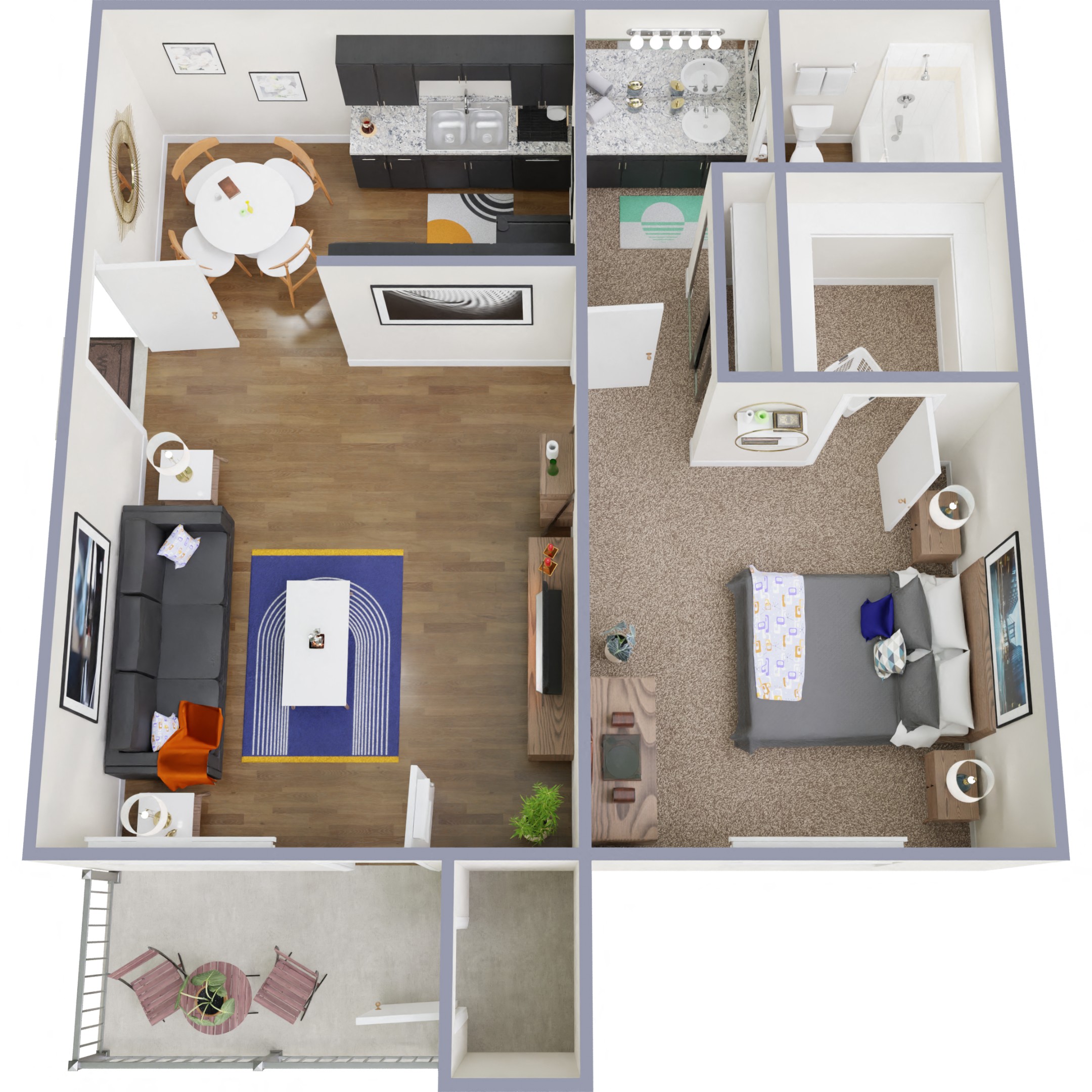 Floor plan for 1 bed, 1 bath, 528 sqft