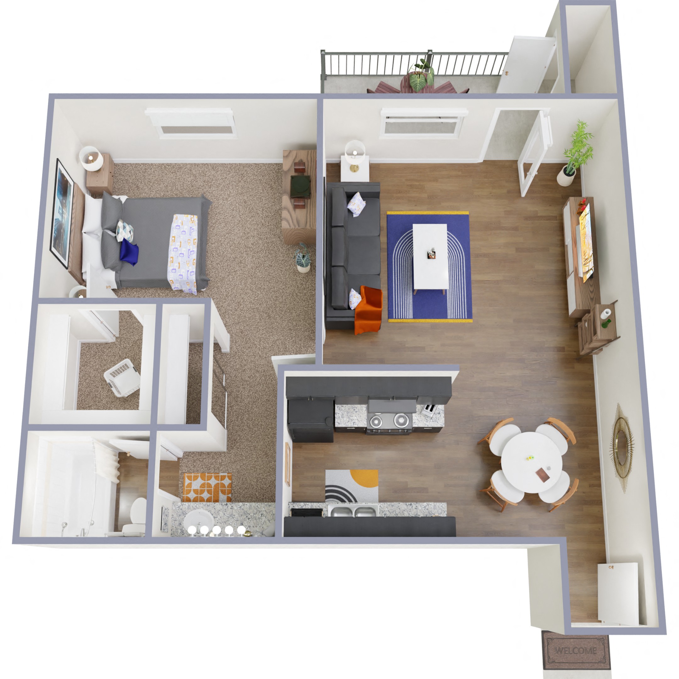 Floor plan for 1 bed, 1 bath, 588 sqft