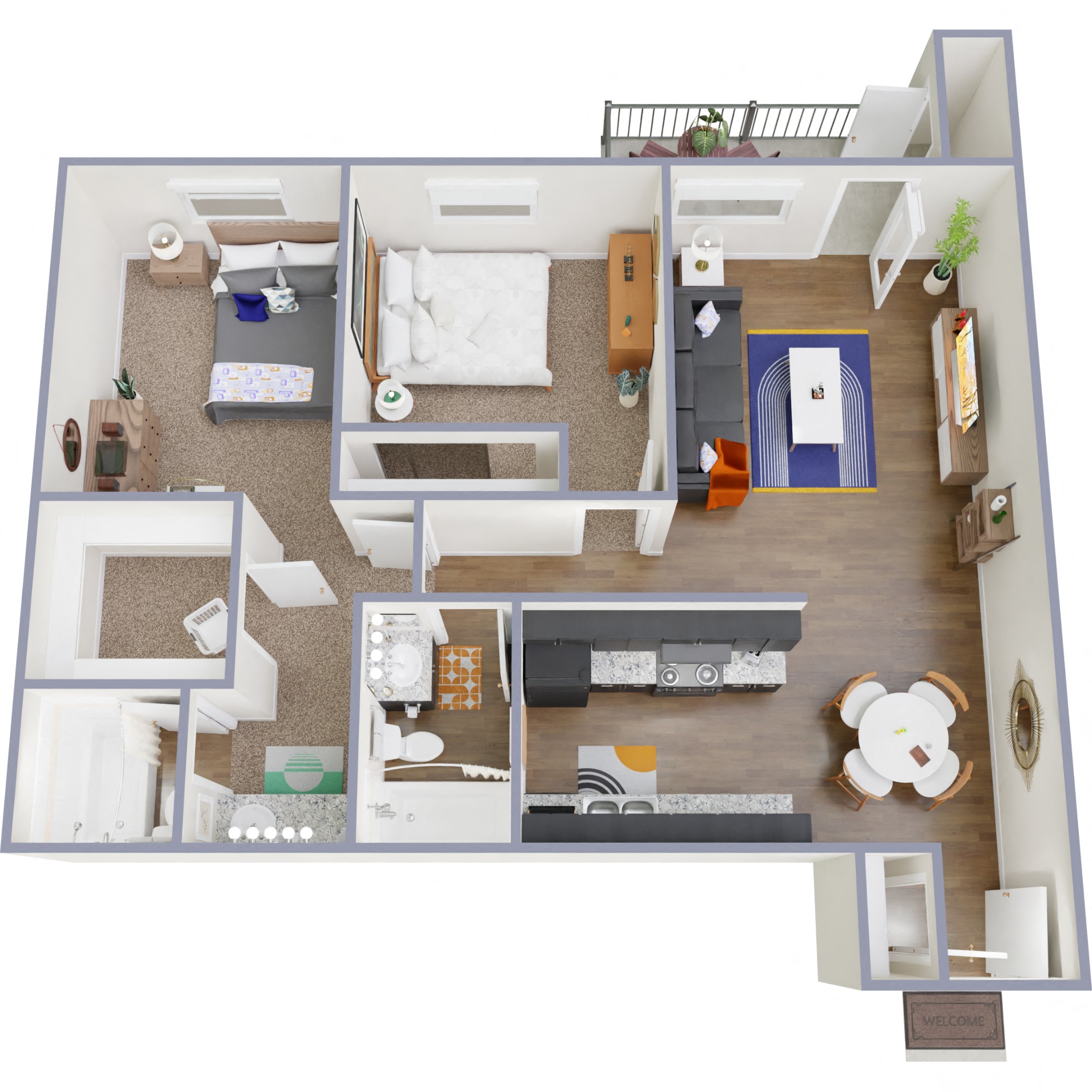 Floor plan for 2 beds, 2 baths, 868 sqft