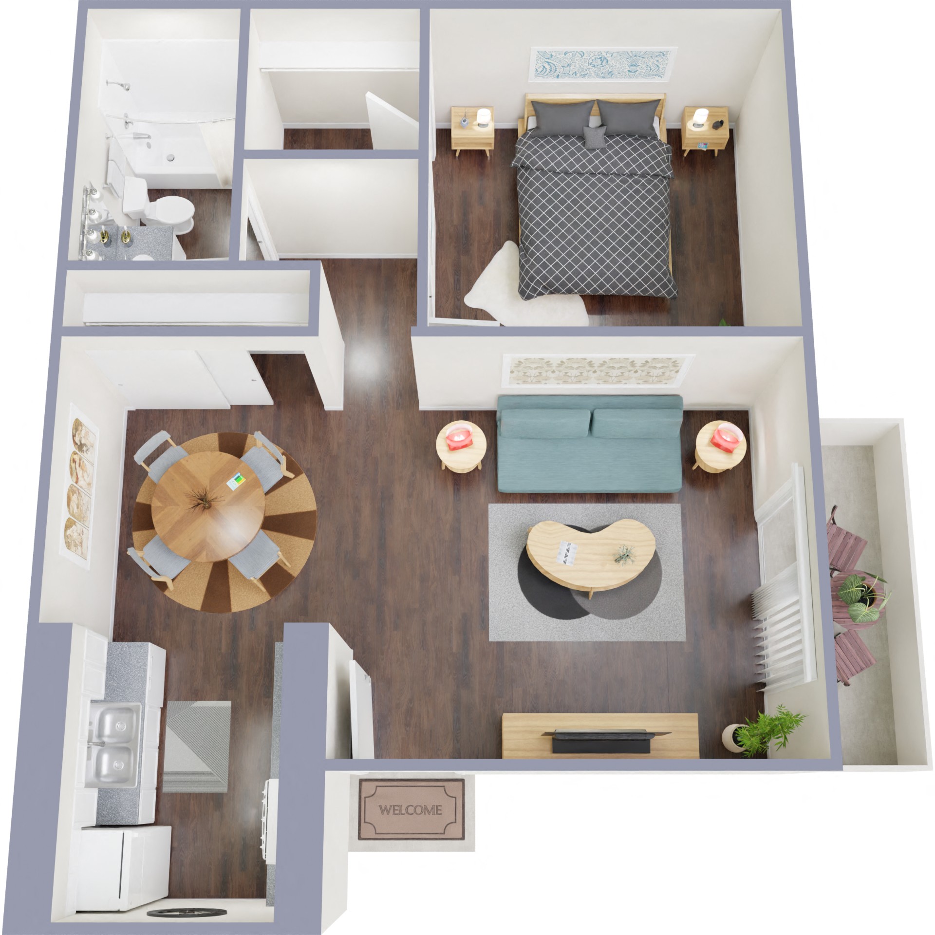 Floor plan for 1 bed, 1 bath, 539 sqft