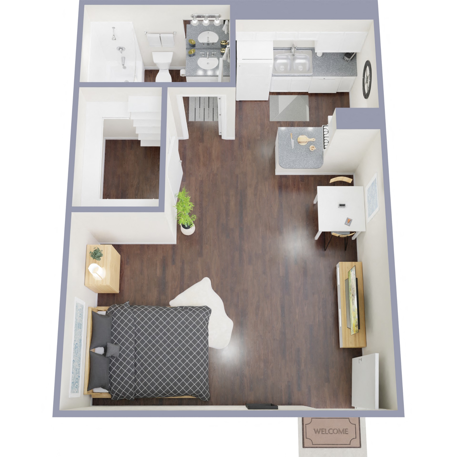 Floor plan for studio, 1 bath, 404 sqft