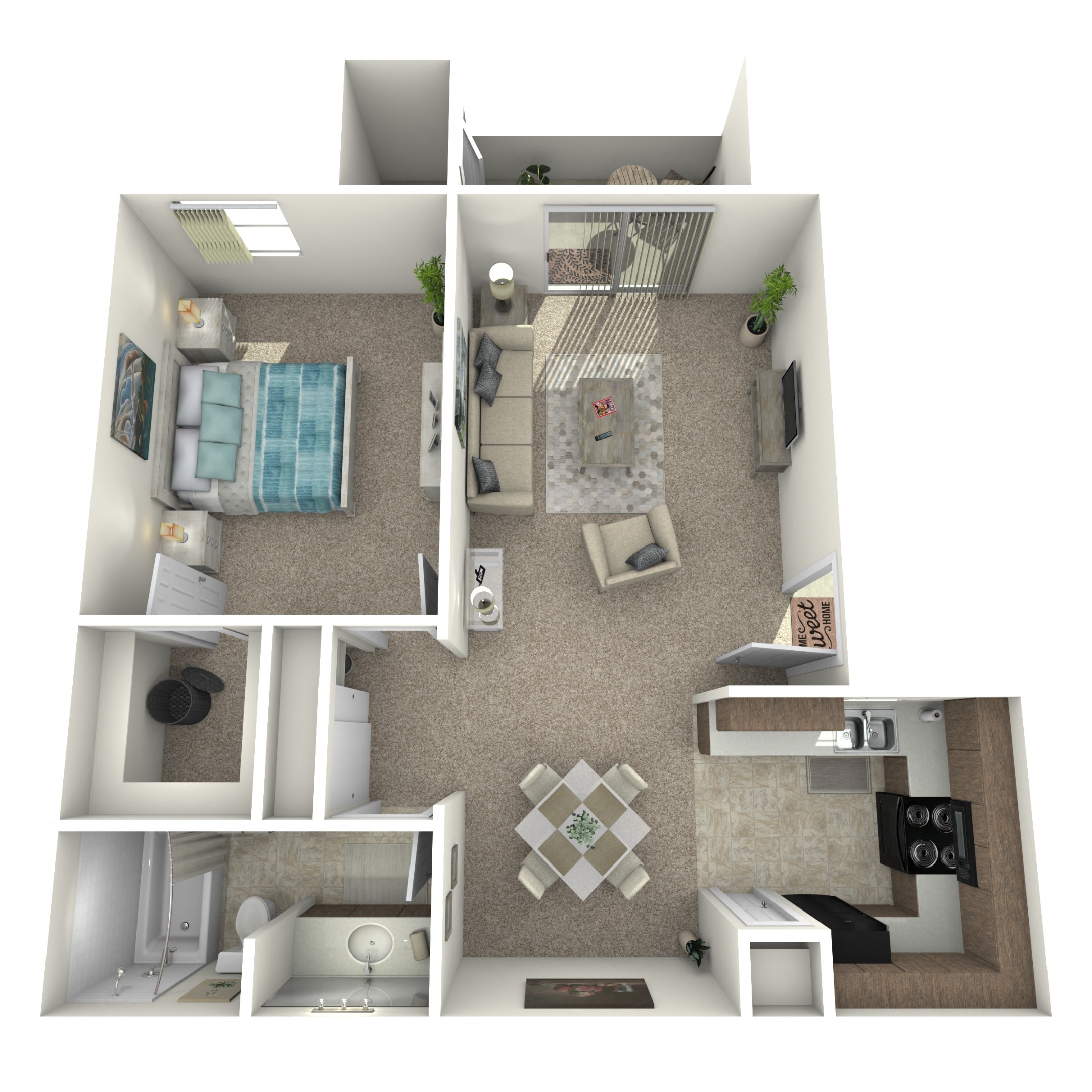 Floor plan for 1 bed, 1 bath, 650 sqft
