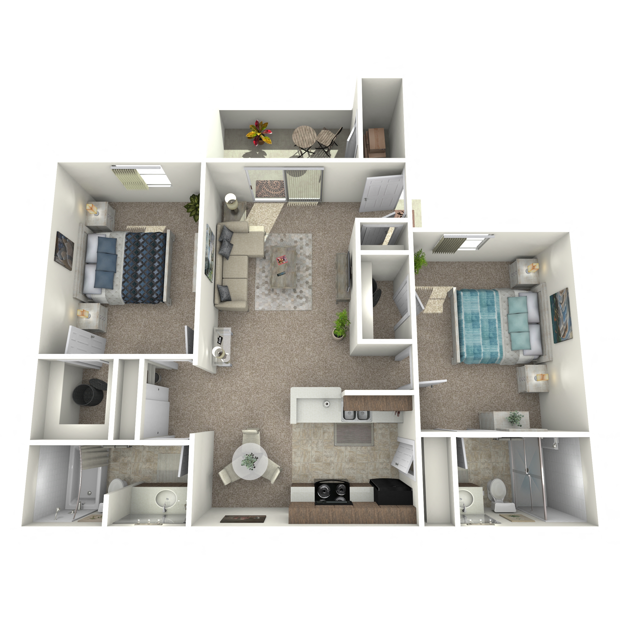 Floor plan for 2 beds, 1.8 baths, 900 sqft
