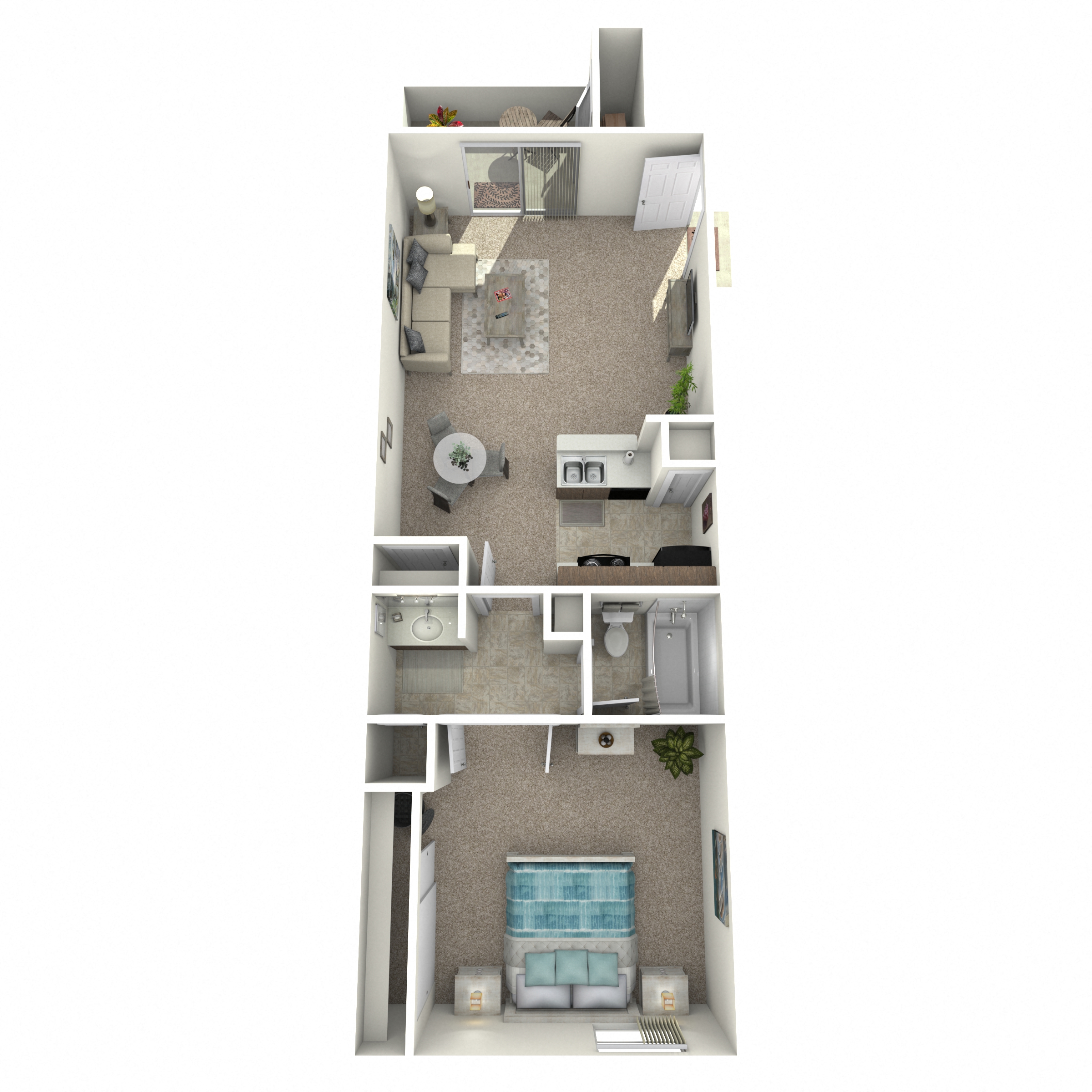 Floor plan for 1 bed, 1 bath, 640 sqft