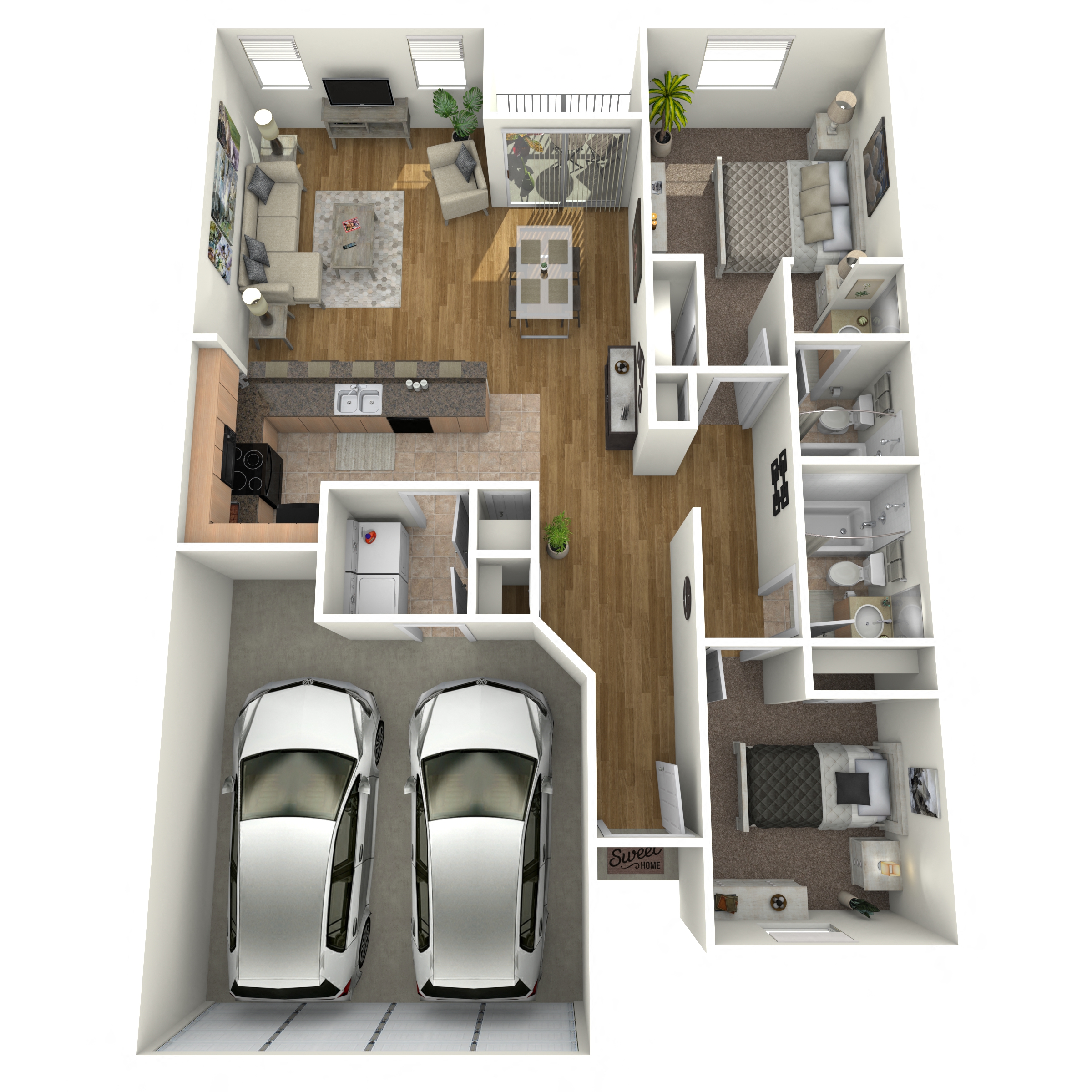 Floor plan for 2 beds, 2 baths, 1350 sqft