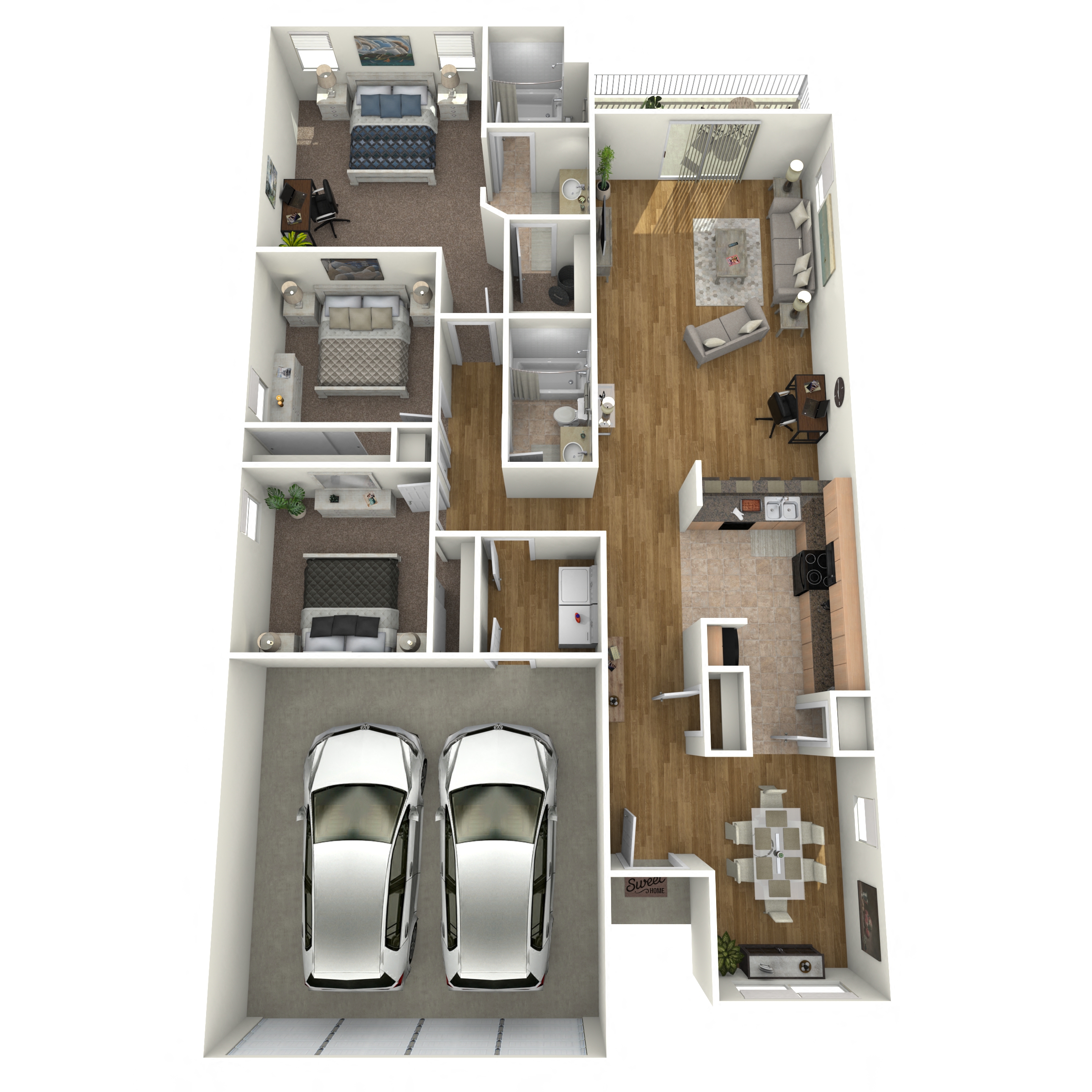 Floor plan for 3 beds, 2 baths, 1522 sqft