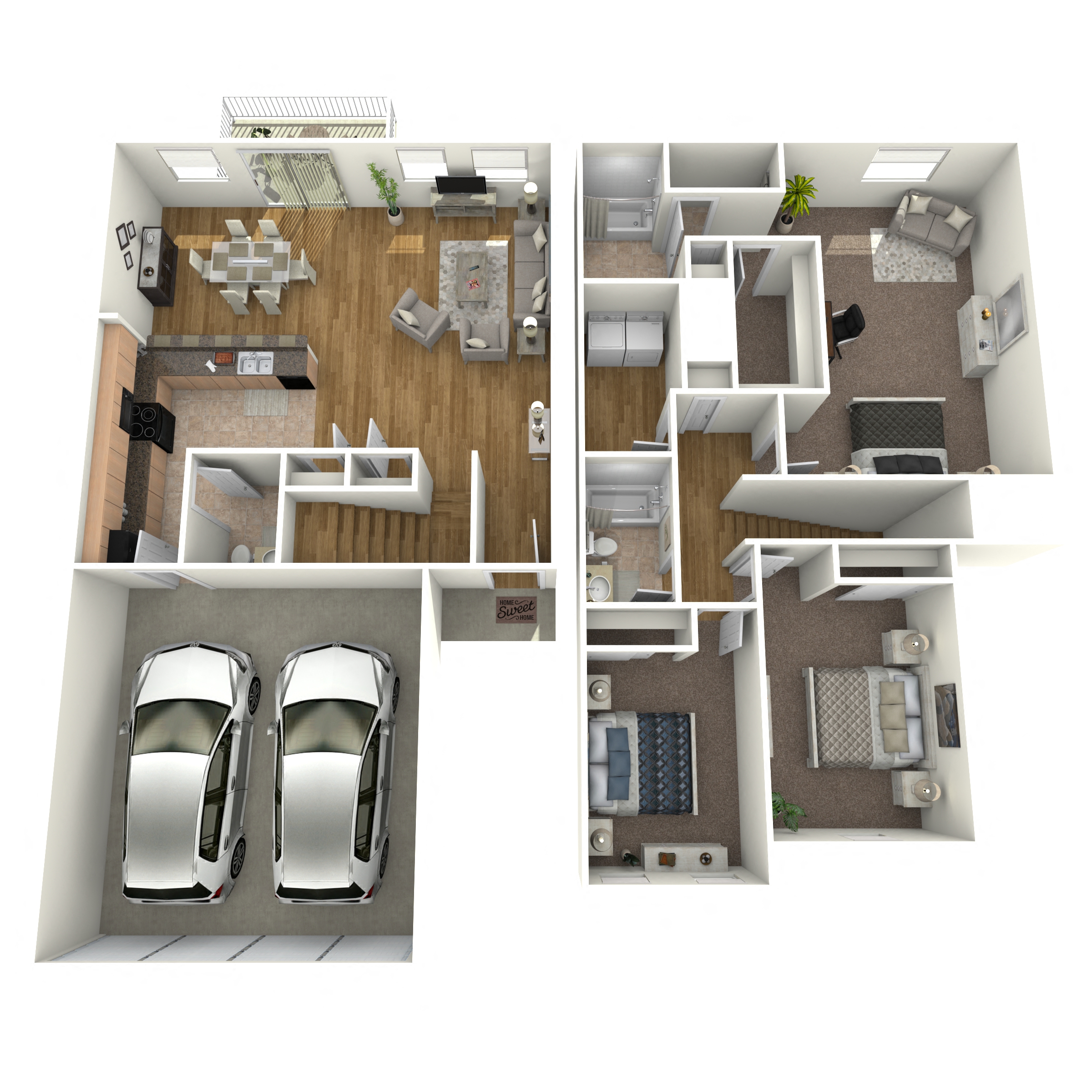 Floor plan for 3 beds, 2.5 baths, 1630 sqft