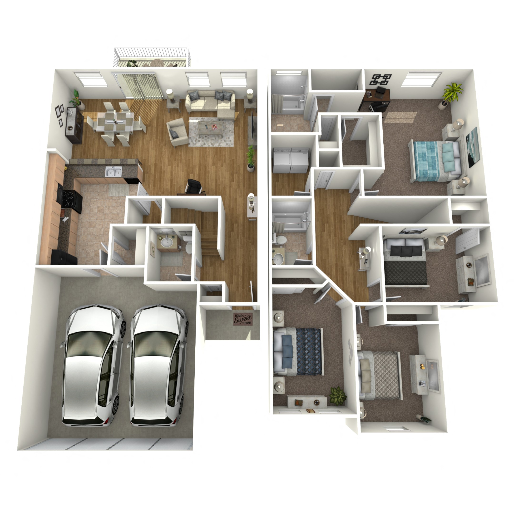 Floor plan for 4 beds, 2.5 baths, 1950 sqft