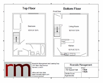 Grayslake apartment for rent - A floor plan for a top and bottom floor of a one bedroom apartment.