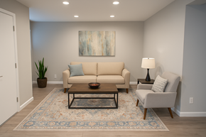 San Jose apartment for rent - A living room with a couch, chair, and coffee table.