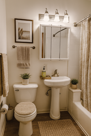 San Jose apartment for rent - A white toilet with a towel on the side and a sink with a mirror above it.