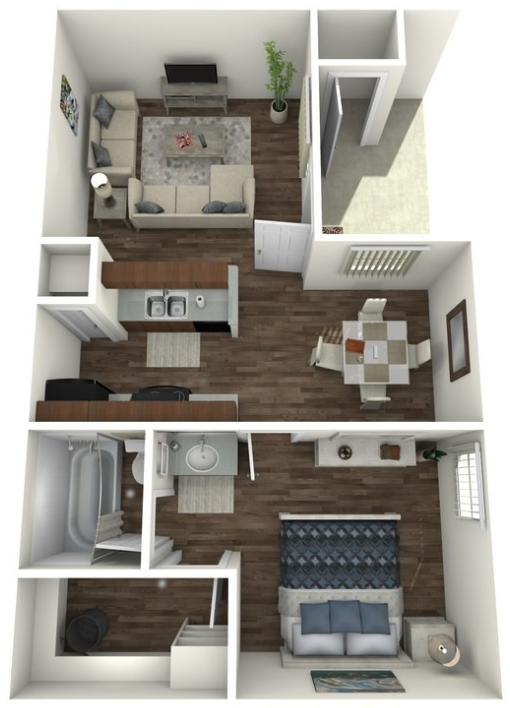 Floor plan for 1 bed, 1 bath, 550 sqft