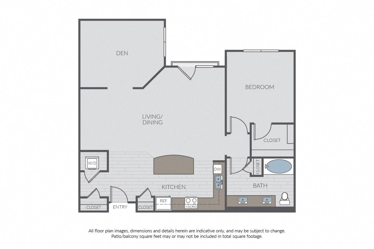 Floor plan for 1 bed, 1 bath, 1052 sqft