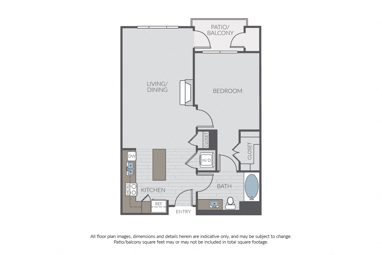 Floor plan for 1 bed, 1 bath, 710 sqft