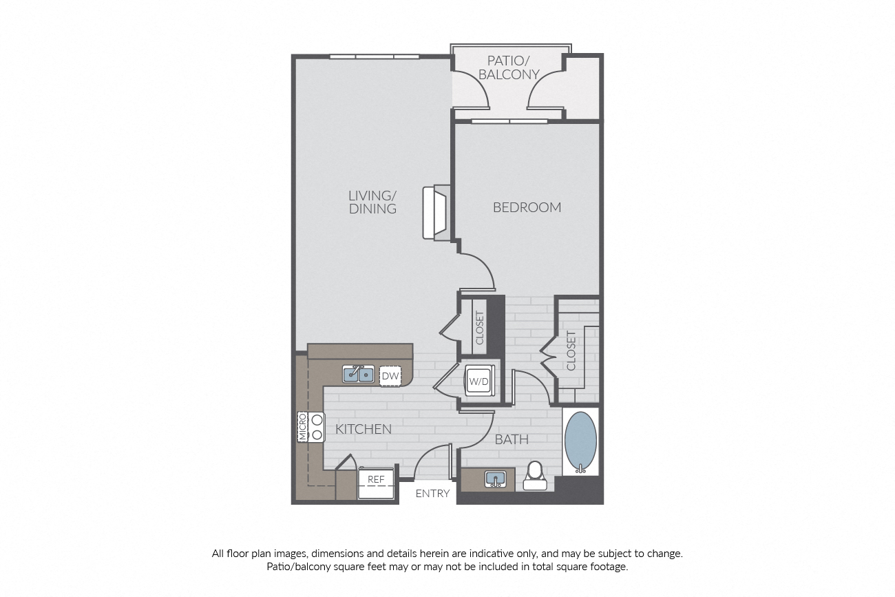 Floor plan for 1 bed, 1 bath, 783 sqft