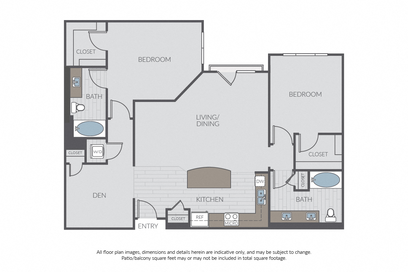 Floor plan for 2 beds, 2 baths, 1281 sqft
