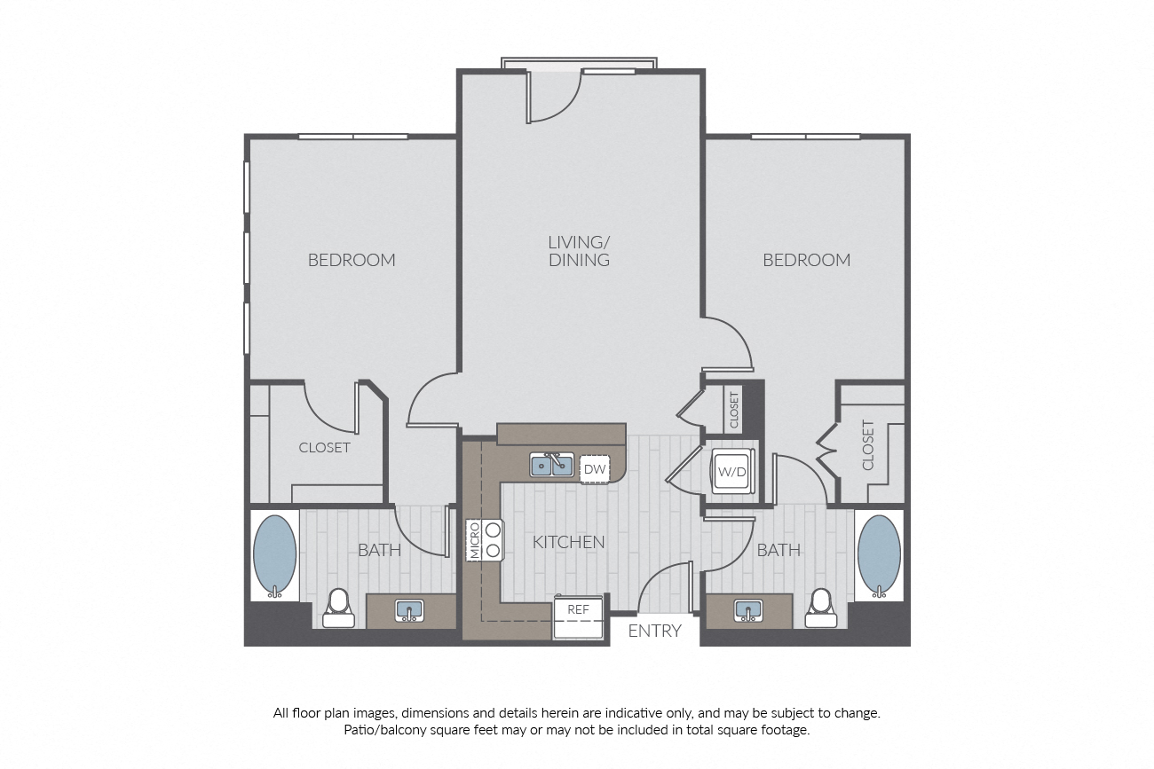 Floor plan for 2 beds, 2 baths, 1046 sqft
