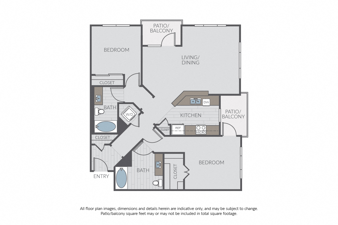 Floor plan for 2 beds, 2 baths, 1112 sqft