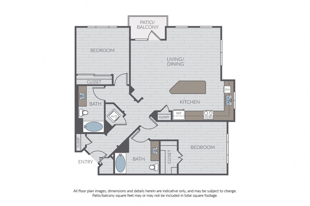 Floor plan for 2 beds, 2 baths, 1218 sqft
