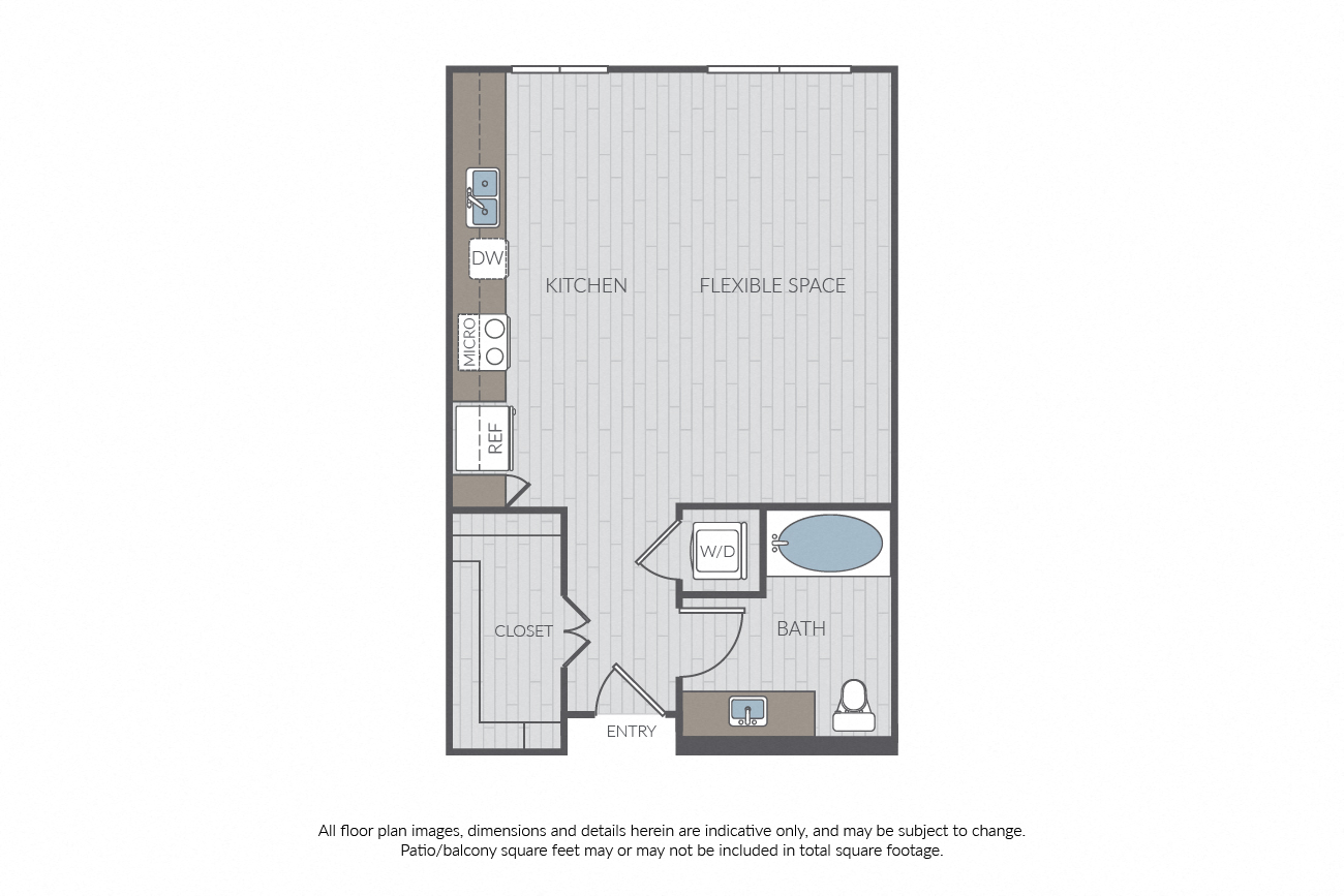 Floor plan for studio, 1 bath, 544 sqft
