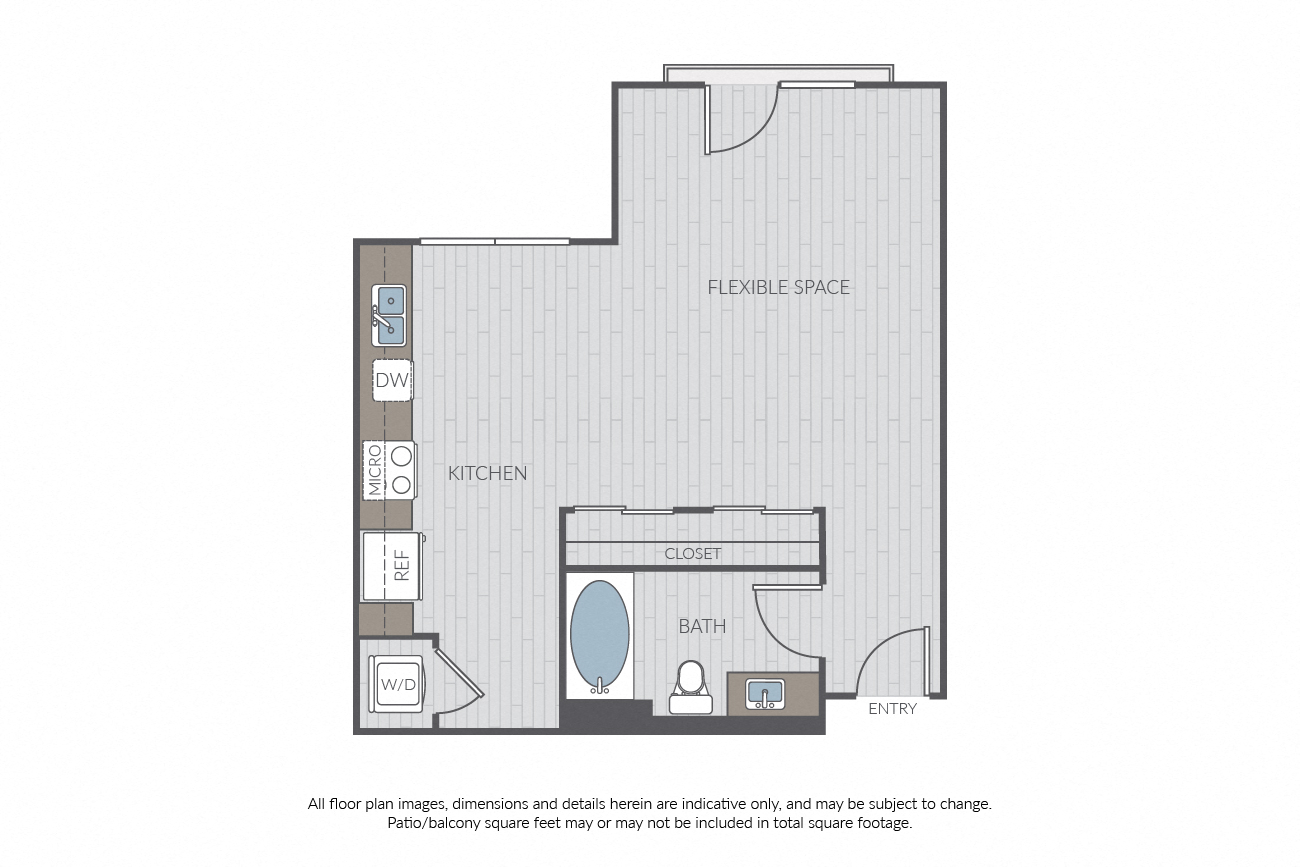 Floor plan for studio, 1 bath, 555 sqft