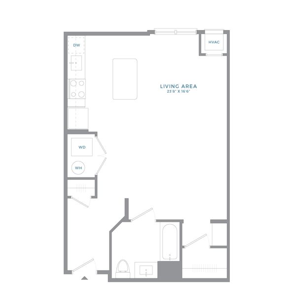Floor plan for studio, 1 bath, 665 sqft