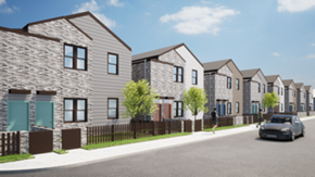 San Antonio apartment for rent - a rendering of a row of houses on a street with a car