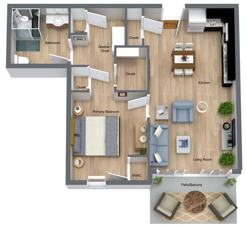 Floor plan for 1 bed, 1 bath, 758 sqft