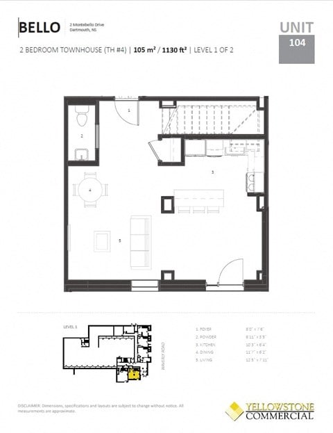 Floor plan for 2 beds, 1.5 baths, 1248 sqft