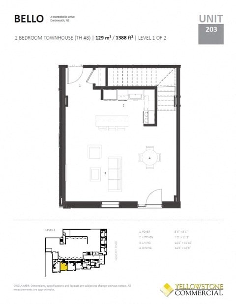 Floor plan for 2 beds, 2 baths, 1335 sqft