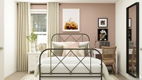 San Antonio house for rent - a bedroom with a bed and a window with curtains