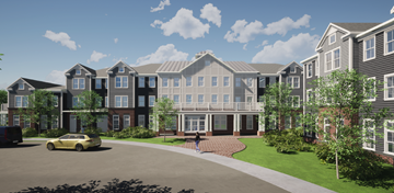 Turnersville apartment for rent - a rendering of an apartment complex with a yellow car parked in front of it