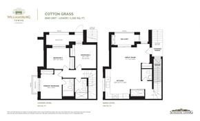 Kitchener apartment for rent - A floor plan for a Williamsburg Townhomes property called Cotton Grass, showing two units with labeled rooms.