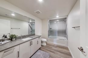 North Hollywood apartment for rent - a bathroom with a sink and a shower and a toilet