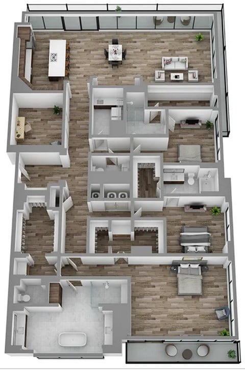 Floor plan for 2 beds, 2 baths, 1000 sqft