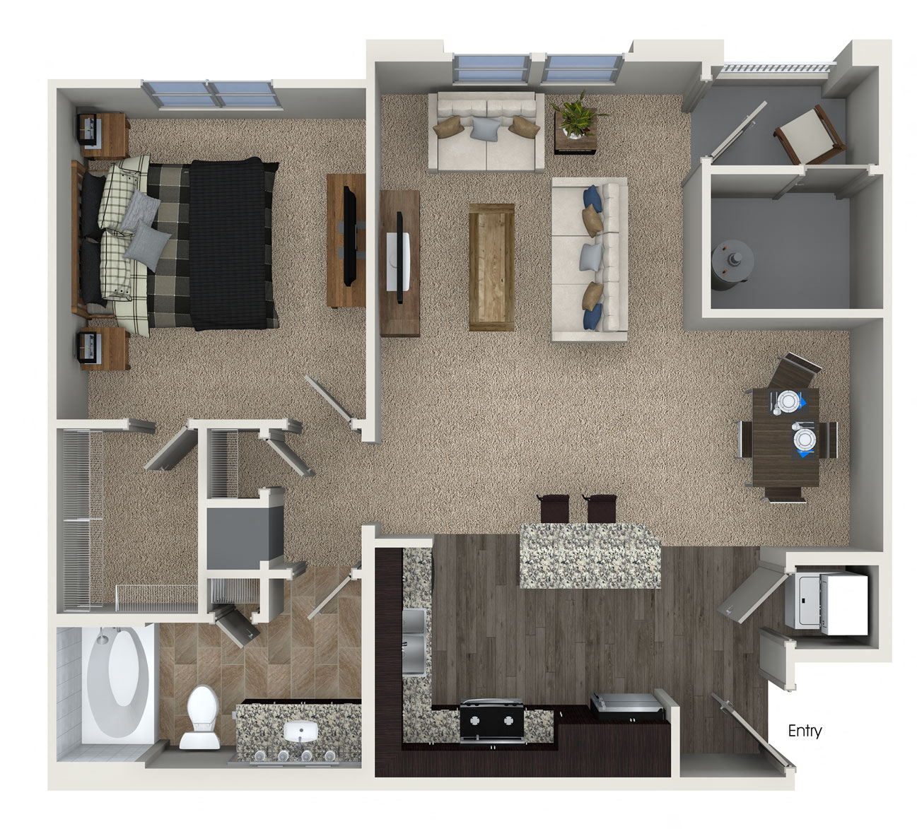 Floor plan for 1 bed, 1 bath, 791 sqft