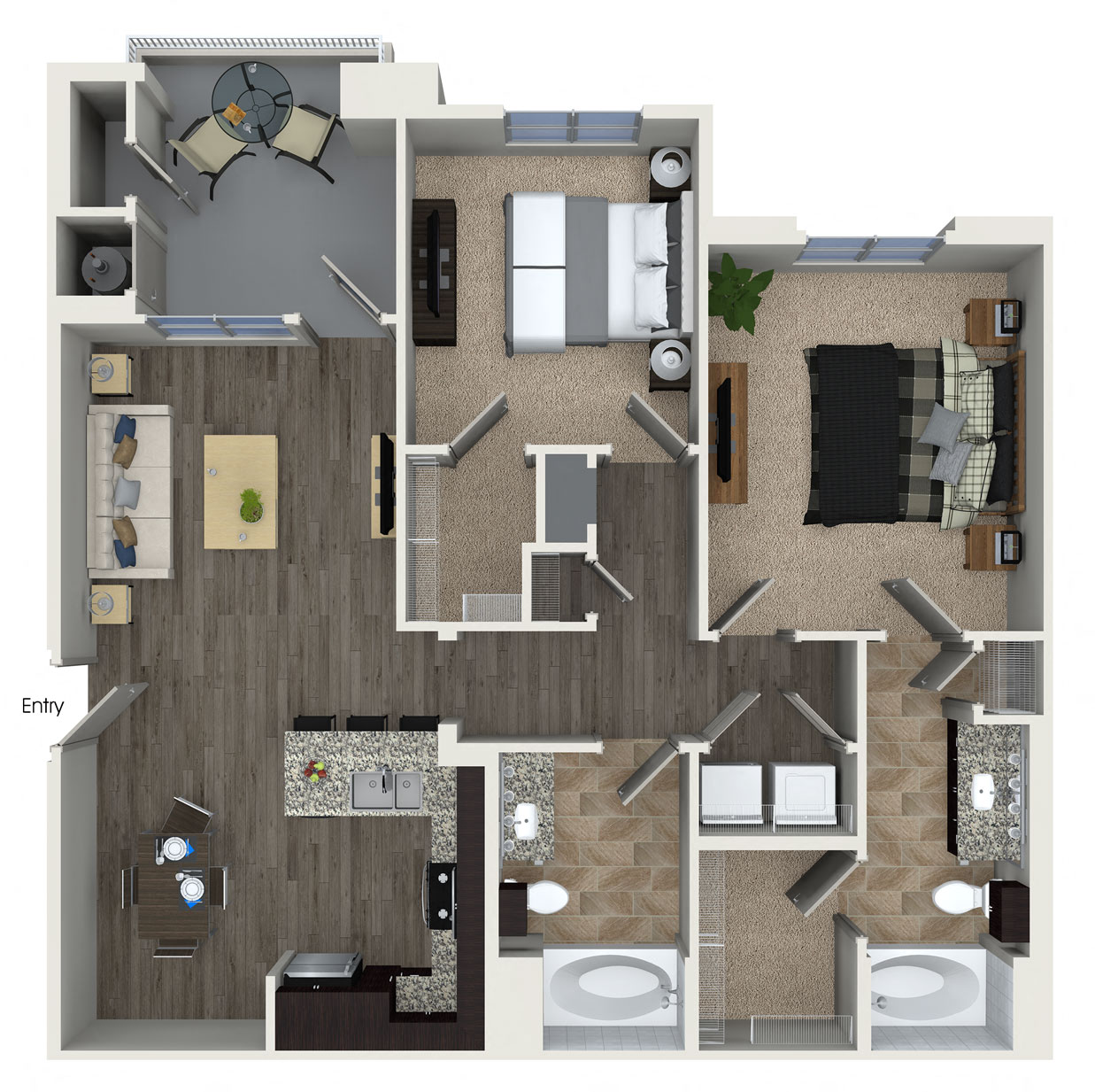 Floor plan for 2 beds, 2 baths, 1082 sqft