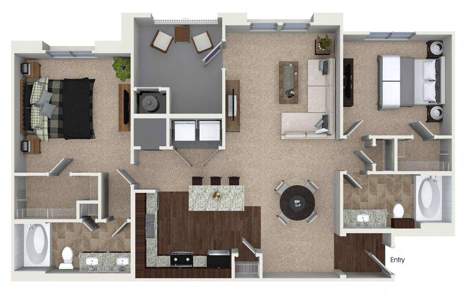 Floor plan for 2 beds, 2 baths, 1150 sqft