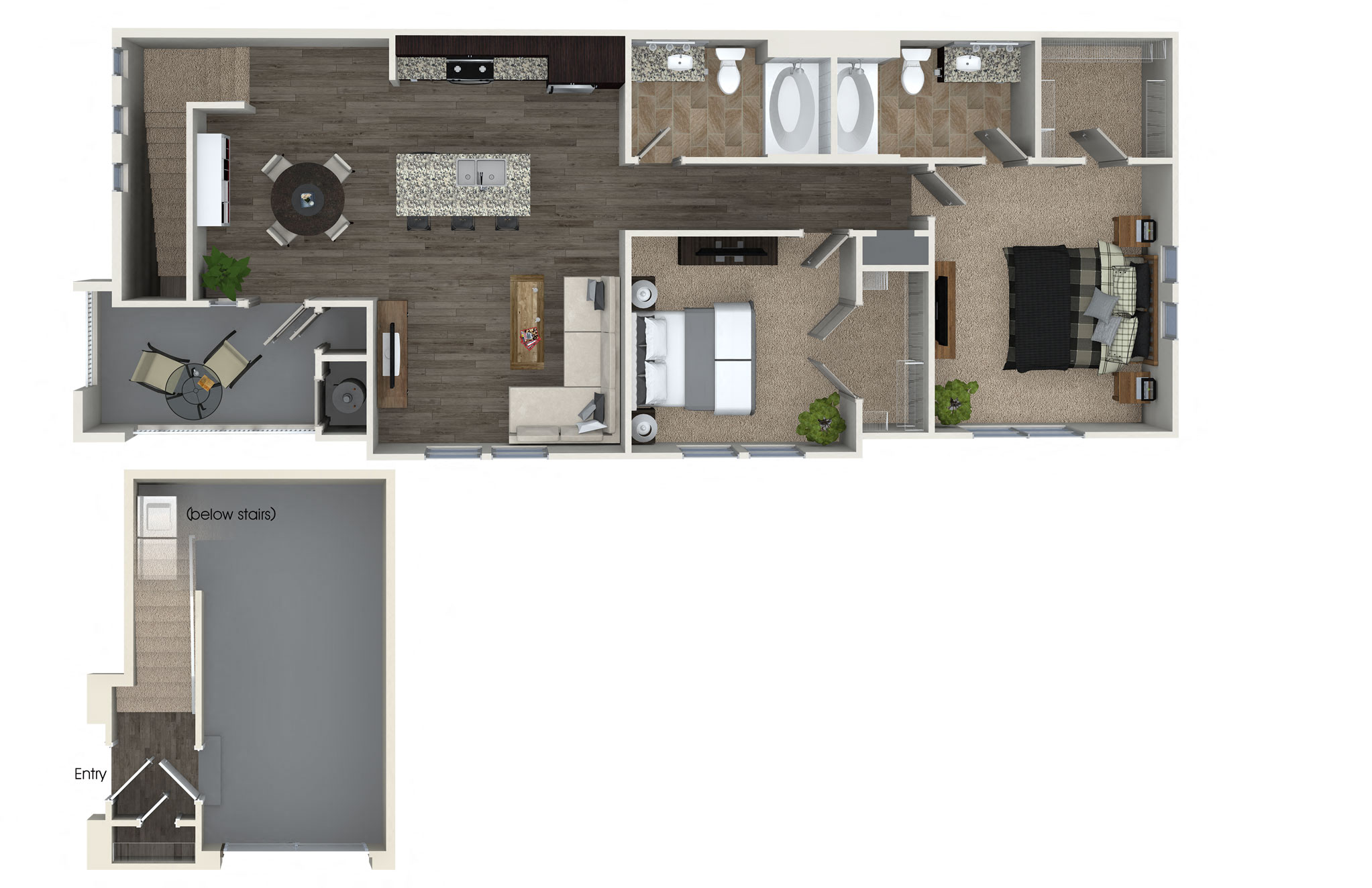 Floor plan for 2 beds, 2 baths, 1178 sqft