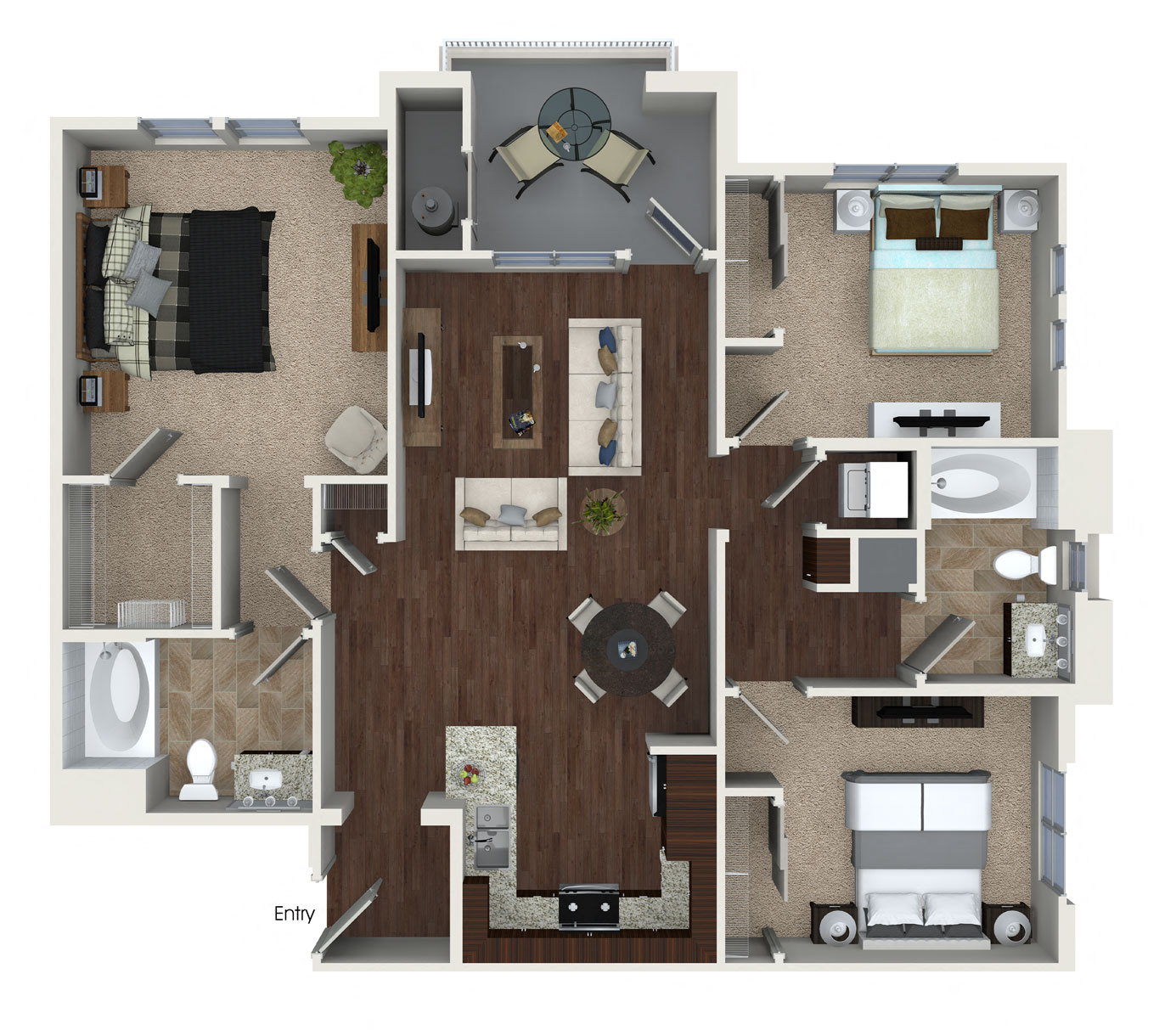 Floor plan for 3 beds, 2 baths, 1244 sqft