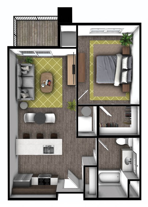 Floor plan for 1 bed, 1 bath, 782 sqft